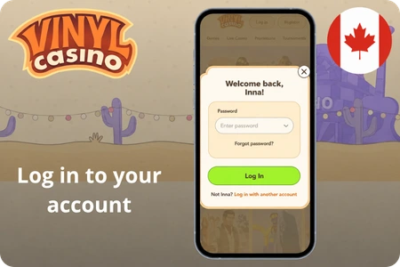 Vinyl Casino account login screen